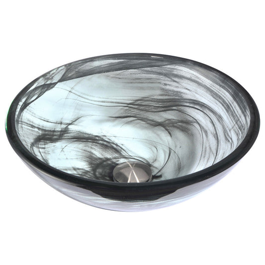 Mezzo Series 17 in. Round Bathroom Vessel Sink with Stain-Resistant Non-Porous Surface in Slumber Wisp Finish Glass