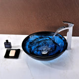 Soave Series 17 in. Bathroom Vessel Sink with Scratch-Tough and Stain-Resistant Surface in Sapphire Wisp Glass