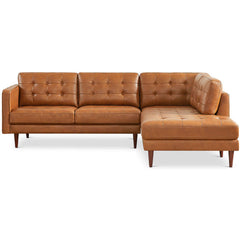 Lucco Mid-Century Modern L-Shaped Genuine Leather Sectional in Cognac Tan