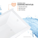 ANZZI Illyrian Series 72" L Drop-In Soaker Bathtub, Marine Grade Acrylic, Reversible Drain, Minimalism-Inspired Design, White