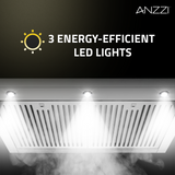 ANZZI 30-Inch 600 CFM 3-Speed Stainless Steel Wall Mount Convertible Residential Range Hood with LED Lamp
