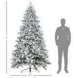 HOMCOM 8ft Artificial Flocked Christmas Tree with Snow Tips, Easy Assembly, Hinged Xmas Tree for Home Office Holiday
