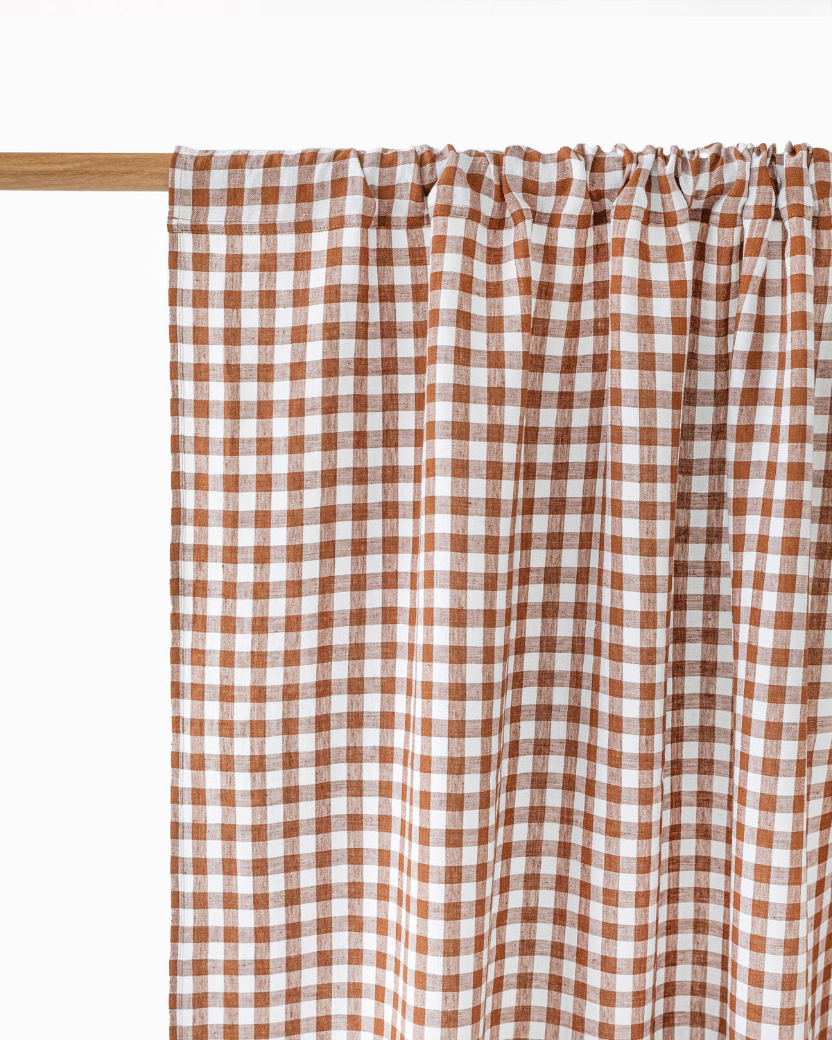 Rod pocket linen curtain panel (1 pcs) in Cinnamon gingham