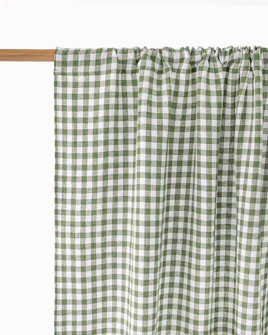 Rod pocket linen curtain panel (1 pcs) in Forest green gingham