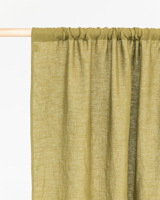Rod pocket linen curtain panel (1 pcs) in Olive green