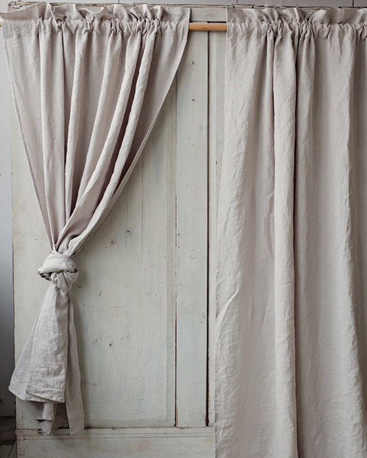 Rod pocket linen curtain panel with header (1 pcs) in Light gray