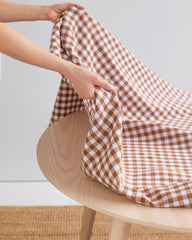 Round linen tablecloth in Cinnamon gingham