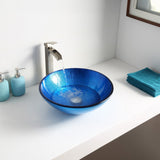 Clavier Series 17 in. Bathroom Vessel Sink with Scratch-Tough and Stain-Resistant Surface in Lustrous Blue Glass