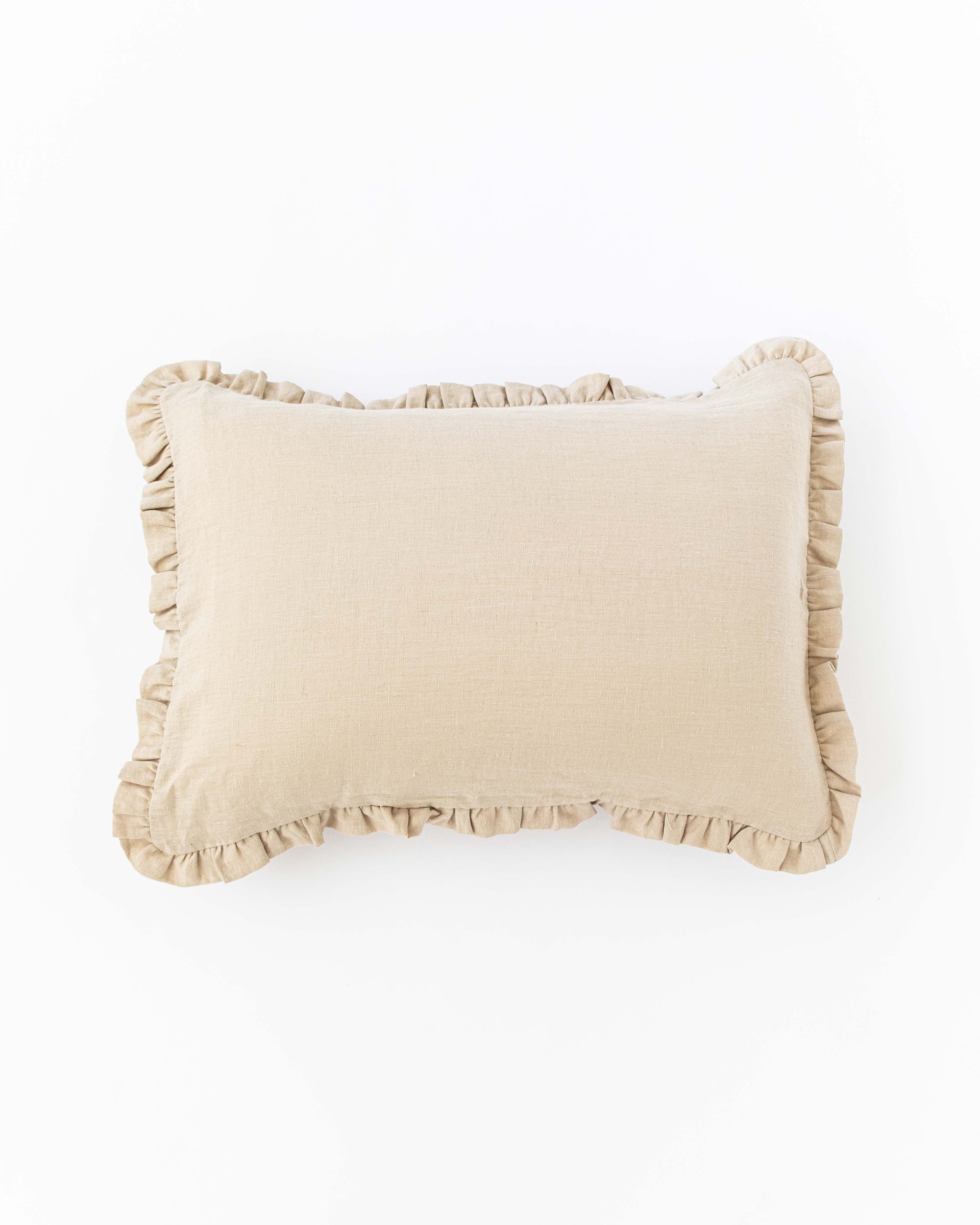 Ruffle trim linen pillowcase in Natural linen