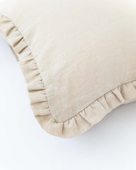 Ruffle trim linen pillowcase in Ivory