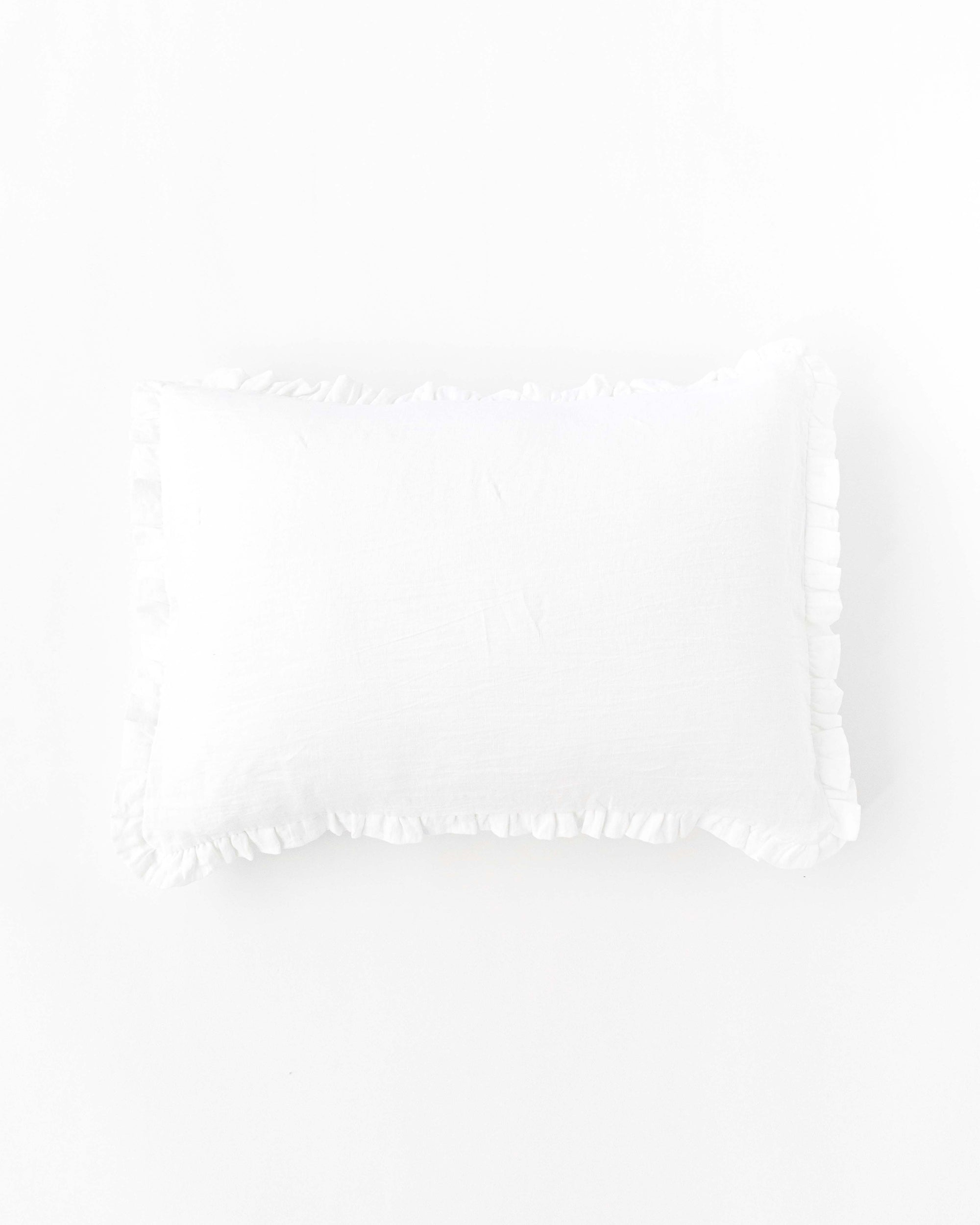 Ruffle trim linen pillowcase in White