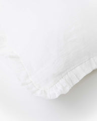 Ruffle trim linen pillowcase in Ivory