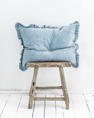 Ruffle trim linen pillowcase in Blue melange