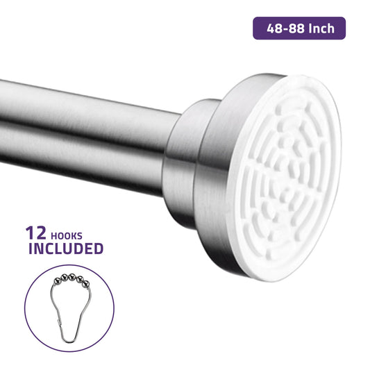 48-88 Inches Shower Curtain Rod with Shower Hooks in Polished Chrome | Adjustable Tension Shower Doorway Curtain Rod | Rust Resistant No Drilling Anti-Slip Bar for Bathroom | AC-AZSR88CH