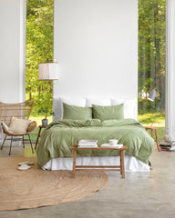 Sage linen-cotton duvet cover