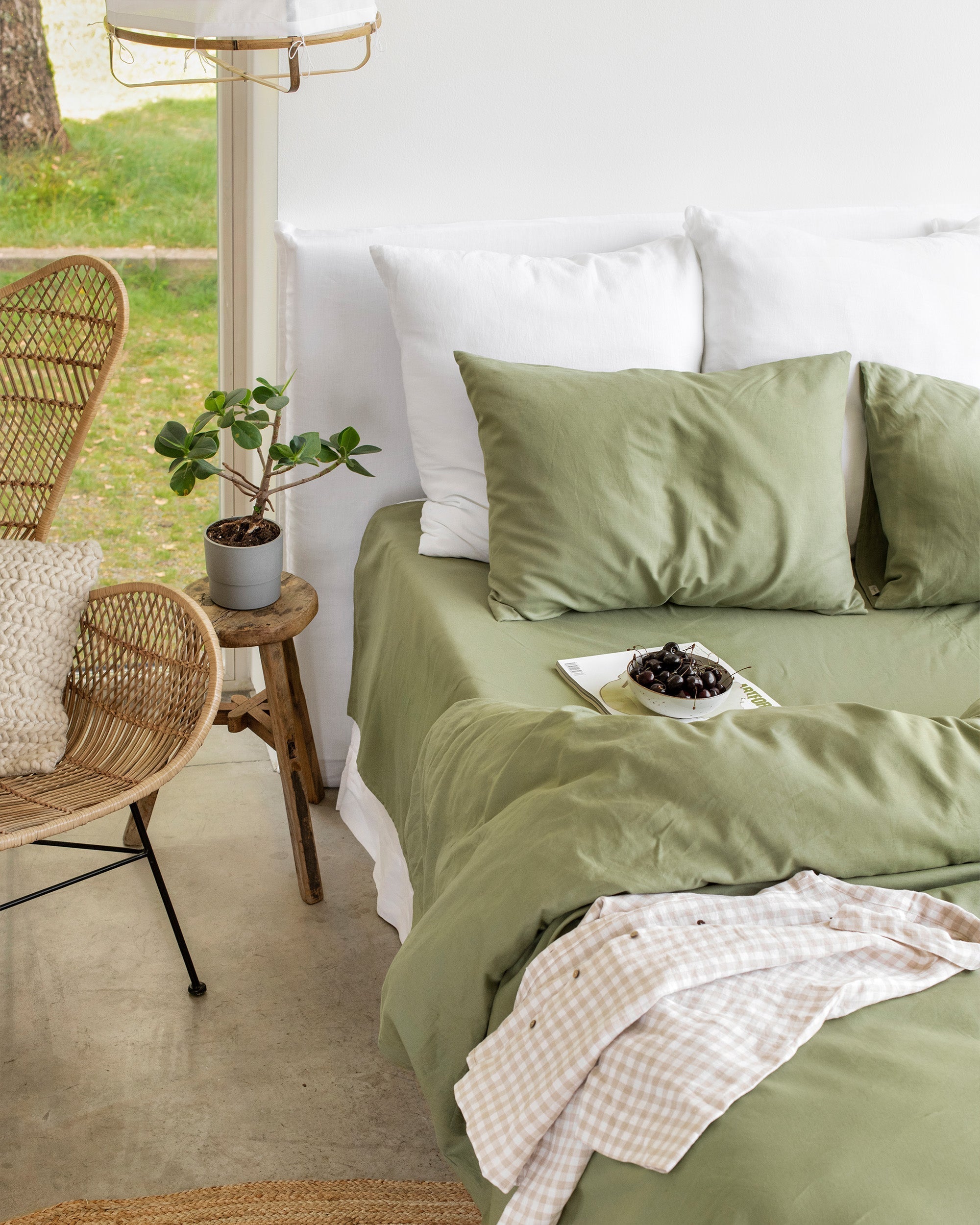 Sage linen-cotton pillowcase