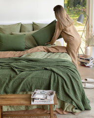 Sage linen-cotton pillowcase