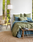 Sage linen-cotton fitted sheet