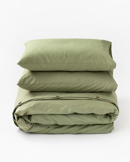 Sage linen-cotton duvet cover set (3 pcs)