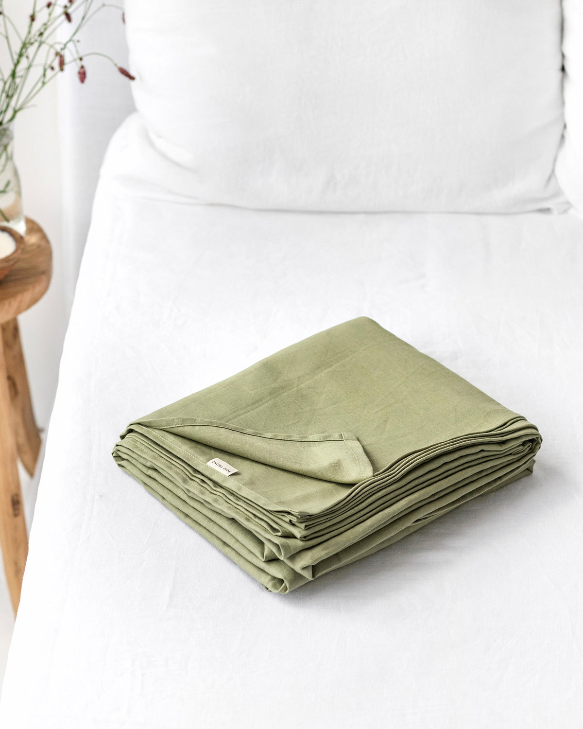 Sage linen-cotton flat sheet