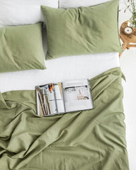 Sage linen-cotton flat sheet