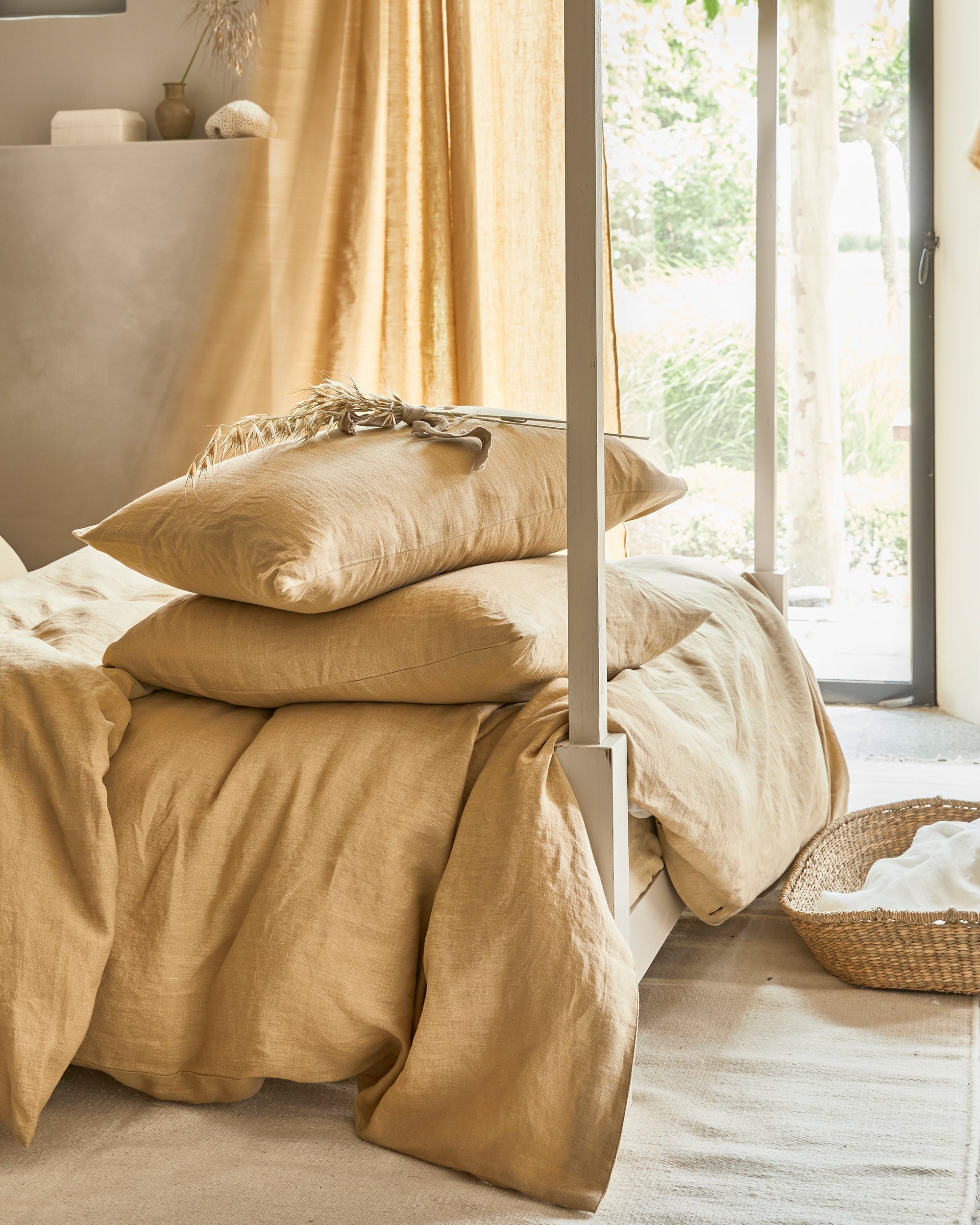 Sandy beige linen pillowcase