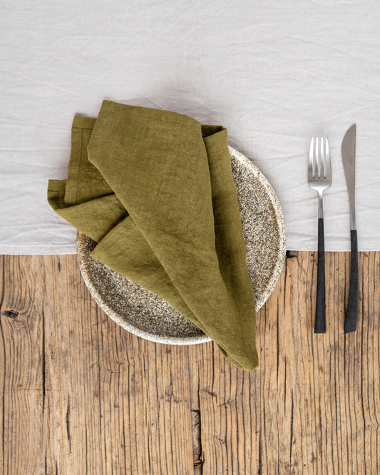 Olive green linen napkin set of 2