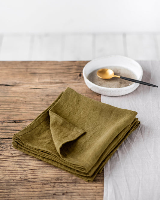 Olive green linen napkin set of 2