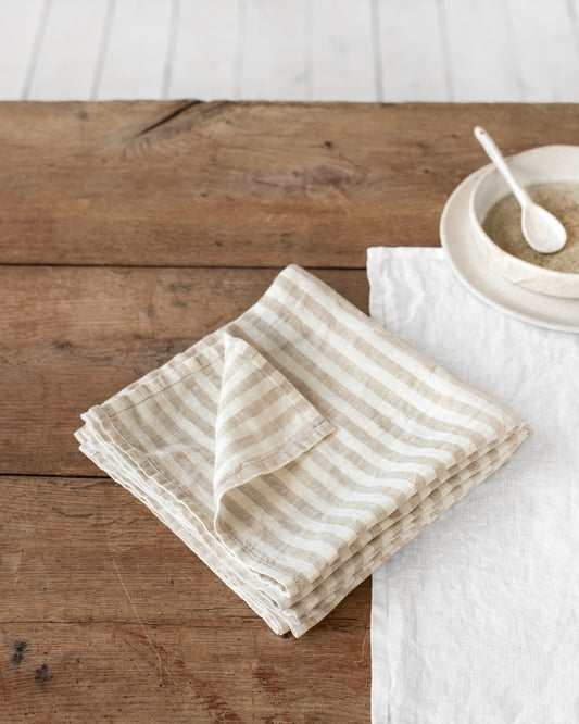 Striped in natural linen napkin set of 2