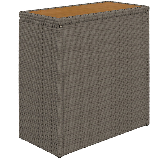 Outsunny 17-Gallon Small Deck Box, Wicker Outdoor Storage Box with Acacia Wood Top for Patio Cushions and Garden Tools, Teak