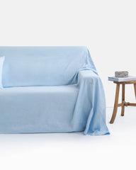 Linen-cotton couch cover in Sky blue