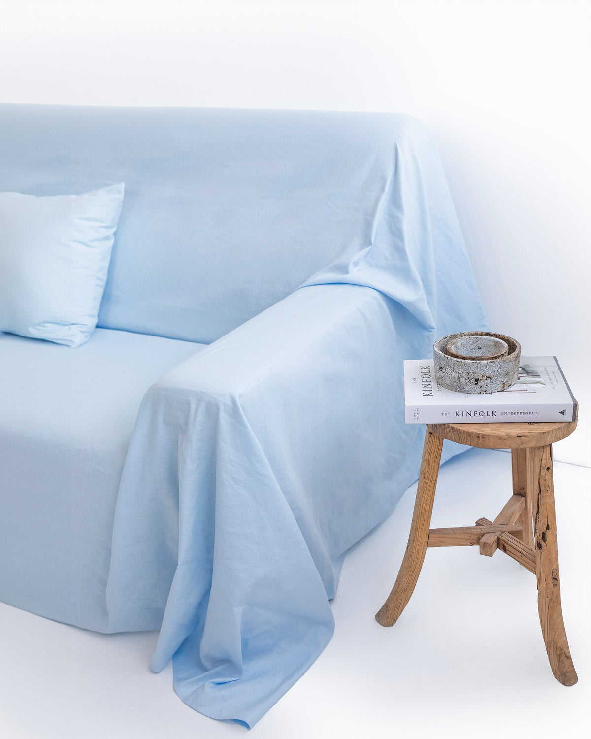 Linen-cotton couch cover in Sky blue