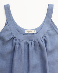 Sleeveless linen top ALMA in ocean blue