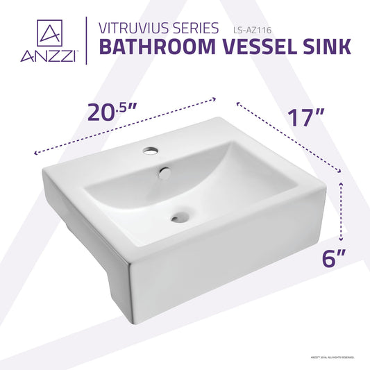 Vitruvius Series 21 in. Rectangular Bathroom Vessel Sink with Built-In Overflow in Glossy White Vitreous China Ceramic