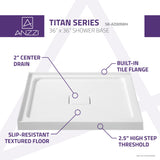 ANZZI Titan 36" x 36" Corner Shower Pan, Durable Marine Grade Acrylic, cUPC Certified, Center Drain, Slip-Resistant Flooring, White Finish