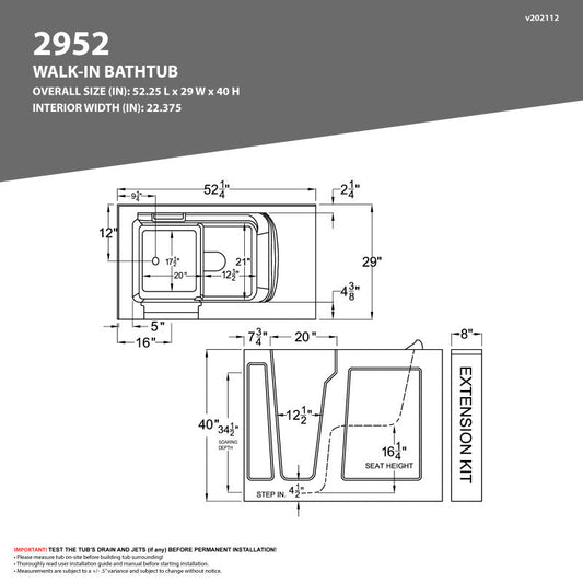 ANZZI Coupe Series 29 in. x 52 in. Quick Fill Walk-In Soaking Tub in White