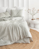 Striped in forest green linen duvet cover set (3 pcs)
