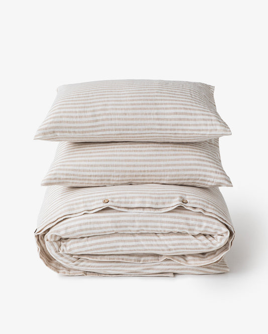 Striped in natural linen duvet cover set (3 pcs)