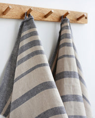 Linen tea towel in Charcoal gray stripes (Set of 2)