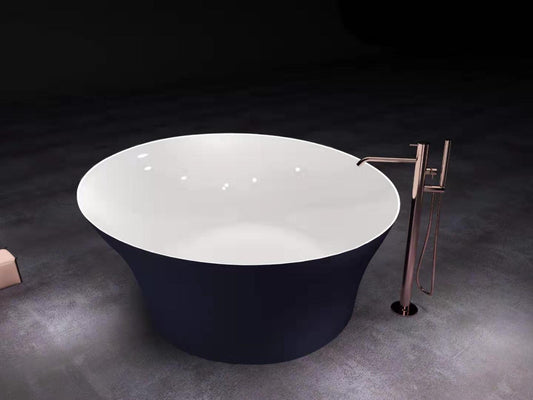 Lacrima Series 67 in. x 33 in. Flat Bottom Acrylic Freestanding Soaking Bathtub with Center Drain in Navy Blue