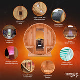 4-6 Person Electric Rock Heater Outdoor Barrel Panoramic Cedar Sauna with 1-Person White Cold Plunge & Built-in Chiller