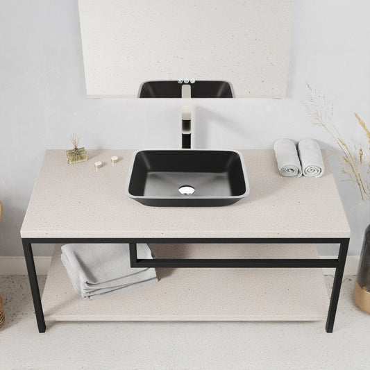 Innovio Series 18 in. L x 13 in. W Rectangular Bathroom Vessel Sink in Matte Black Finish Glass with Chrome Pop-Up Drain