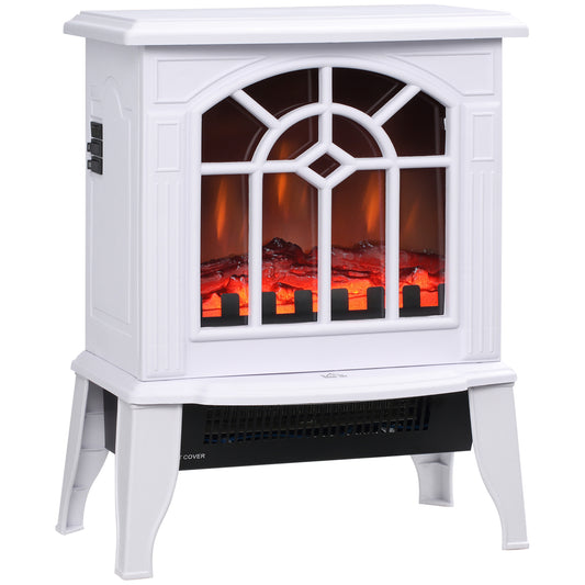 HOMCOM 18 Electric Fireplace Heater White with Realistic LED Flames Logs Overheating Protection 750W/1500W