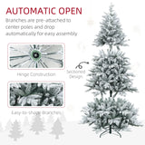 HOMCOM 6ft Artificial Flocked Christmas Tree with Snow Tips, Easy Assembly, Hinged Xmas Tree for Home Office Holiday