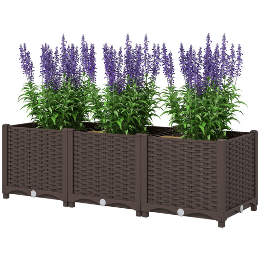 Outsunny Plastic Raised Garden Bed, 4 x 1 x 1 ft Outdoor Flower Box with Drainage Holes for Vegetables, Herbs, Brown