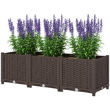 Outsunny Plastic Raised Garden Bed, 4 x 1 x 1 ft Outdoor Flower Box with Drainage Holes for Vegetables, Herbs, Brown