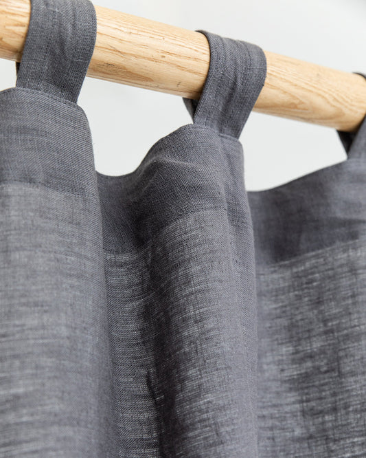 Tab top linen curtain panel (1 pcs) in Charcoal gray