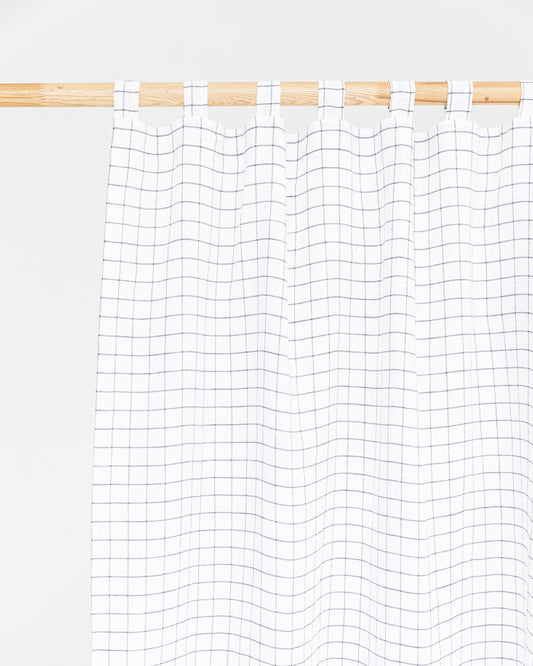 Tab top linen curtain panel (1 pcs) in Charcoal grid