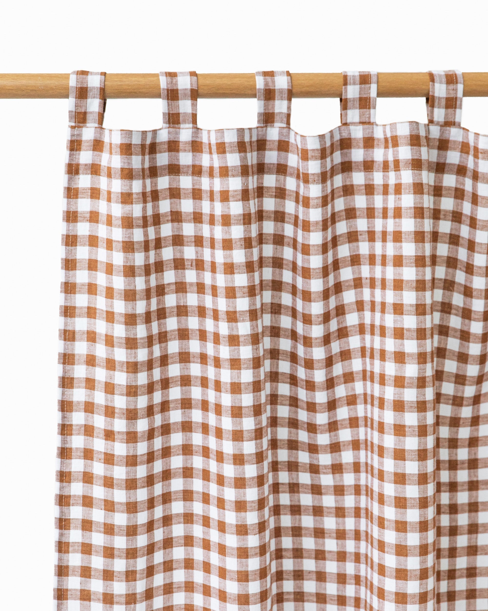 Tab top linen curtain panel (1 pcs) in Cinnamon gingham