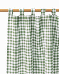 Tab top linen curtain panel (1 pcs) in Forest green gingham